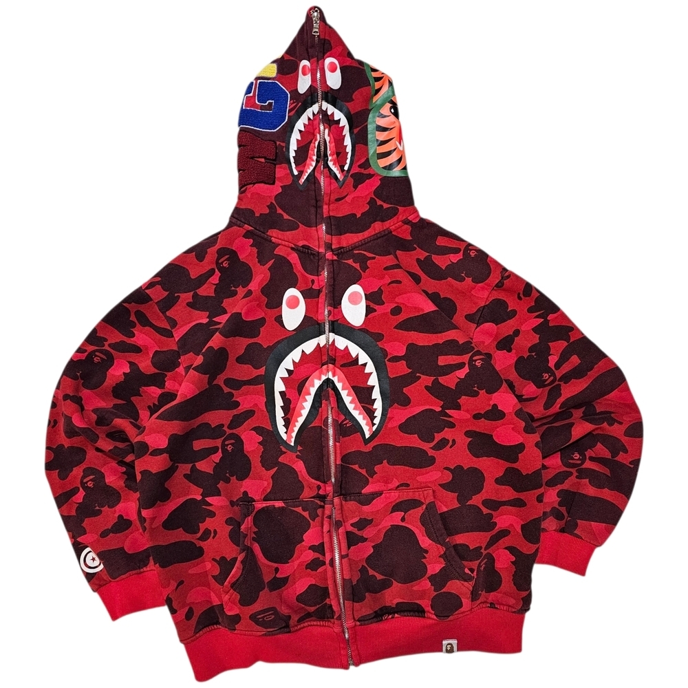 A Bathing Ape Red Camo Shark Full Zip Hoodie
